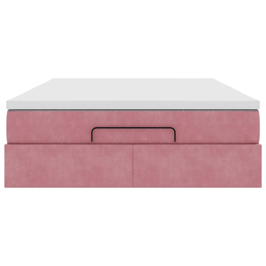 Struttura Letto Pouf con Materasso Rosa 140x190 cm in Velluto
