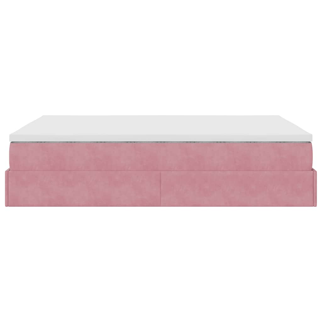 Struttura Letto Pouf con Materasso Rosa 140x190 cm in Velluto