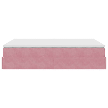 Struttura Letto Pouf con Materasso Rosa 140x190 cm in Velluto