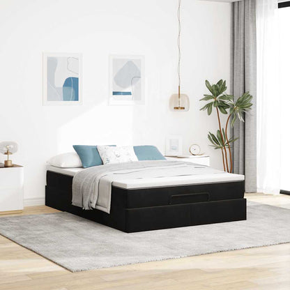 Struttura Letto Pouf con Materasso Nero 140x200 cm in Velluto