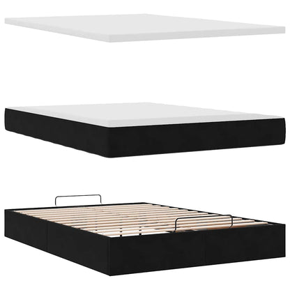 Struttura Letto Pouf con Materasso Nero 140x200 cm in Velluto
