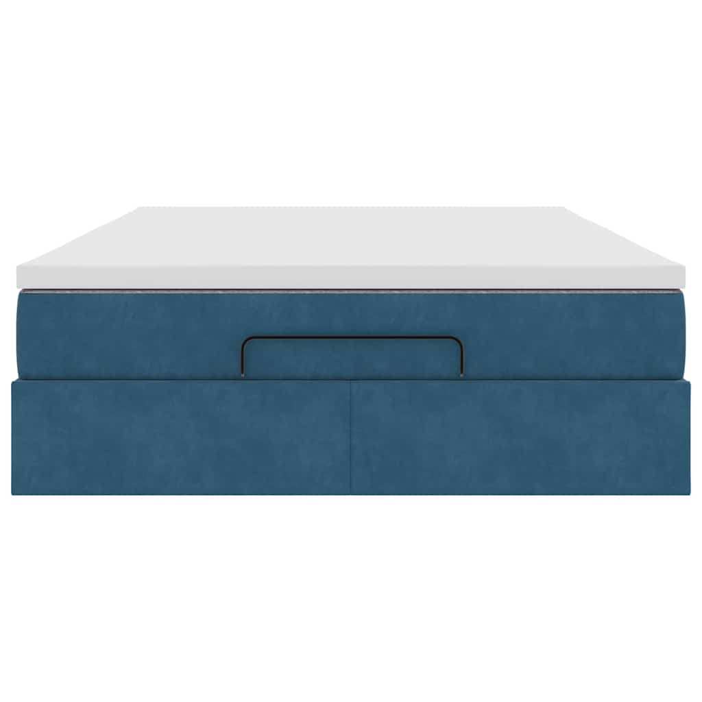Struttura Letto Pouf con Materasso Blu 140x200cm in Velluto - homemem39