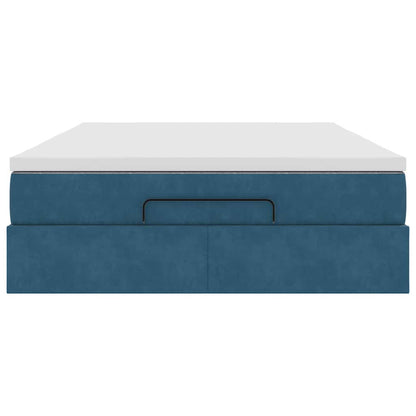 Struttura Letto Pouf con Materasso Blu 140x200cm in Velluto - homemem39