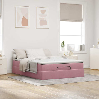 Struttura Letto Pouf con Materasso Rosa 140x200 cm in Velluto - homemem39