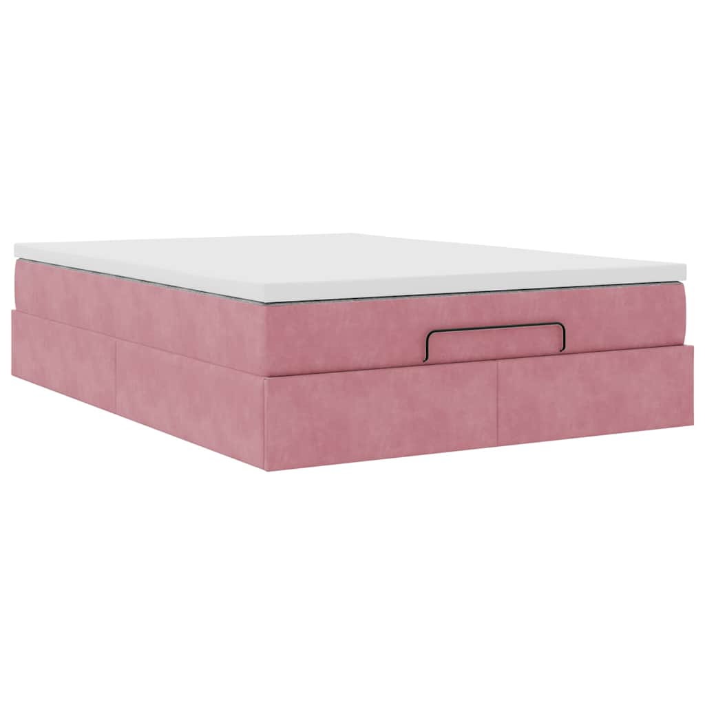 Struttura Letto Pouf con Materasso Rosa 140x200 cm in Velluto - homemem39