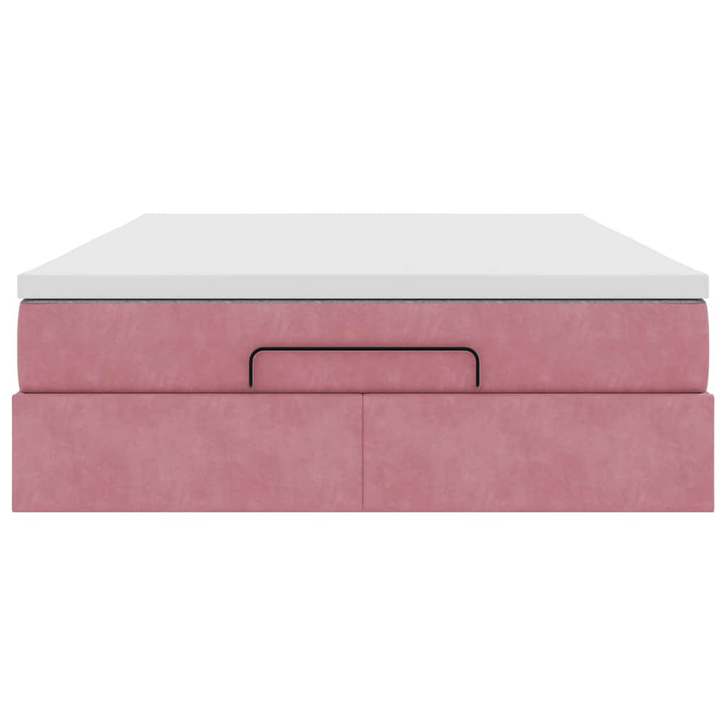 Struttura Letto Pouf con Materasso Rosa 140x200 cm in Velluto - homemem39