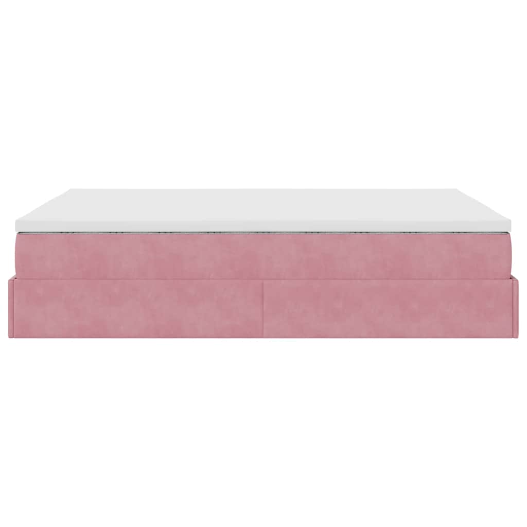 Struttura Letto Pouf con Materasso Rosa 140x200 cm in Velluto - homemem39