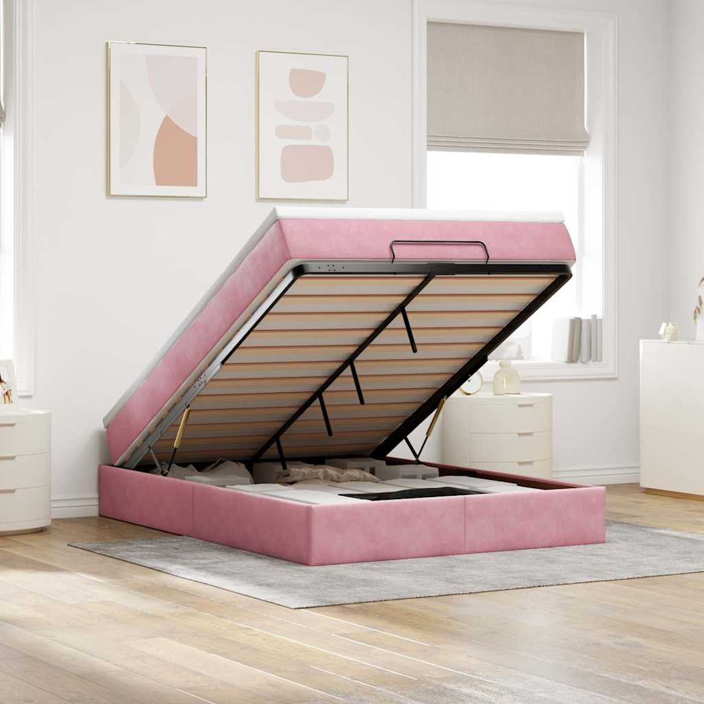 Struttura Letto Pouf con Materasso in Velluto