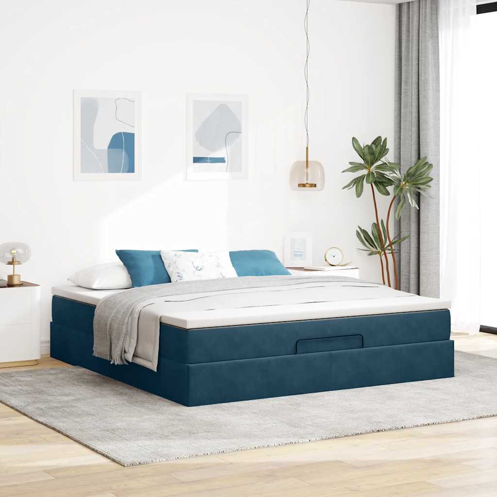 Struttura Letto Pouf con Materasso 160x200 cm in Velluto | homemem39