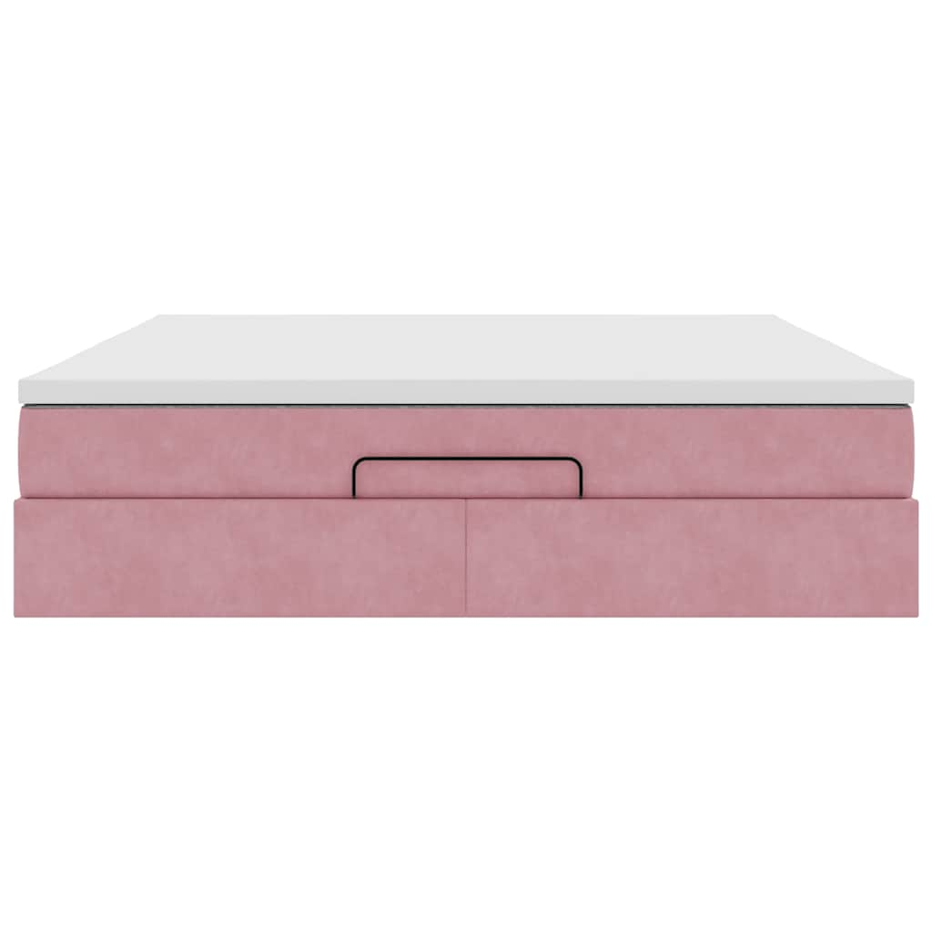 Struttura Letto Pouf con Materasso Rosa 160x200 cm in Velluto