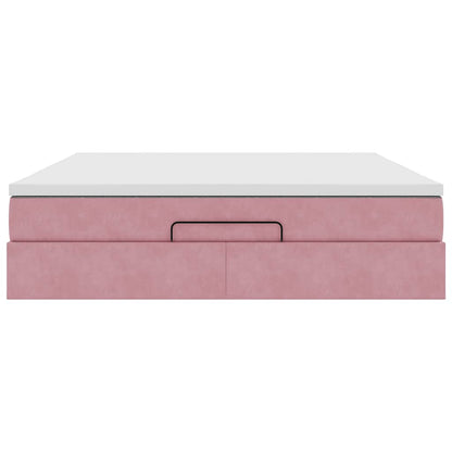 Struttura Letto Pouf con Materasso Rosa 160x200 cm in Velluto