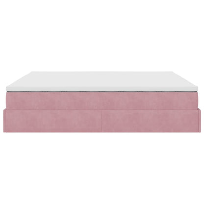 Struttura Letto Pouf con Materasso Rosa 160x200 cm in Velluto