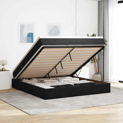 Struttura Letto Pouf con Materasso Nero 180x200 cm in Velluto