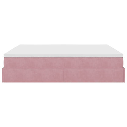 Struttura Letto Pouf con Materasso Rosa 180x200 cm in Velluto