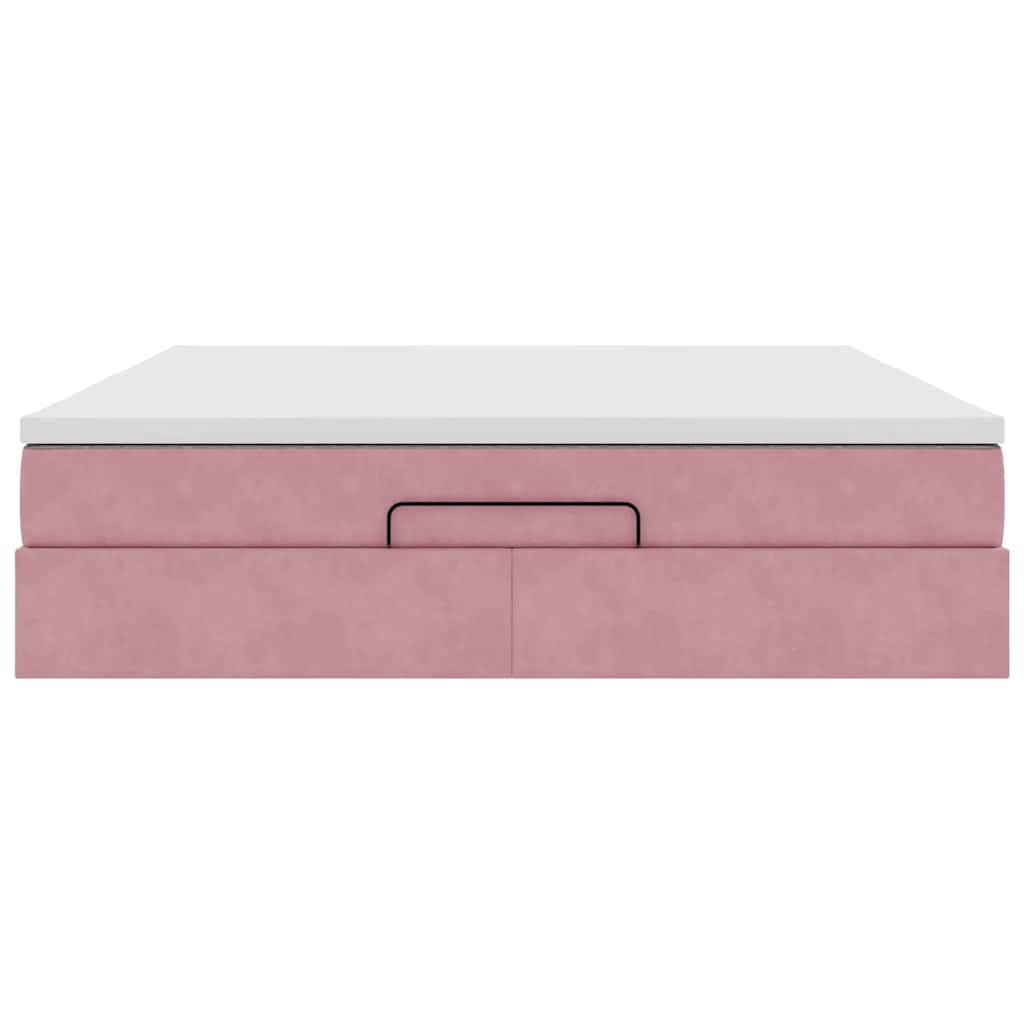Struttura Letto Pouf con Materasso Rosa 180x200 cm in Velluto