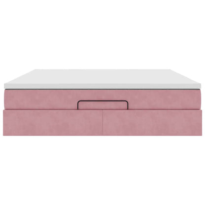 Struttura Letto Pouf con Materasso Rosa 180x200 cm in Velluto