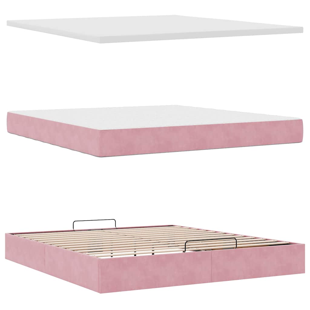 Struttura Letto Pouf con Materasso Rosa 180x200 cm in Velluto