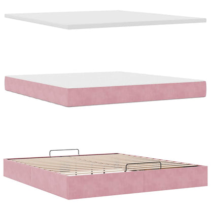 Struttura Letto Pouf con Materasso Rosa 180x200 cm in Velluto