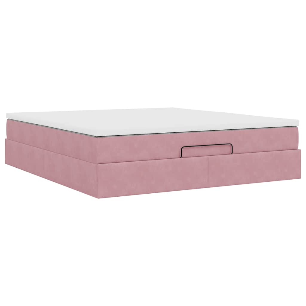 Struttura Letto Pouf con Materasso Rosa 180x200 cm in Velluto