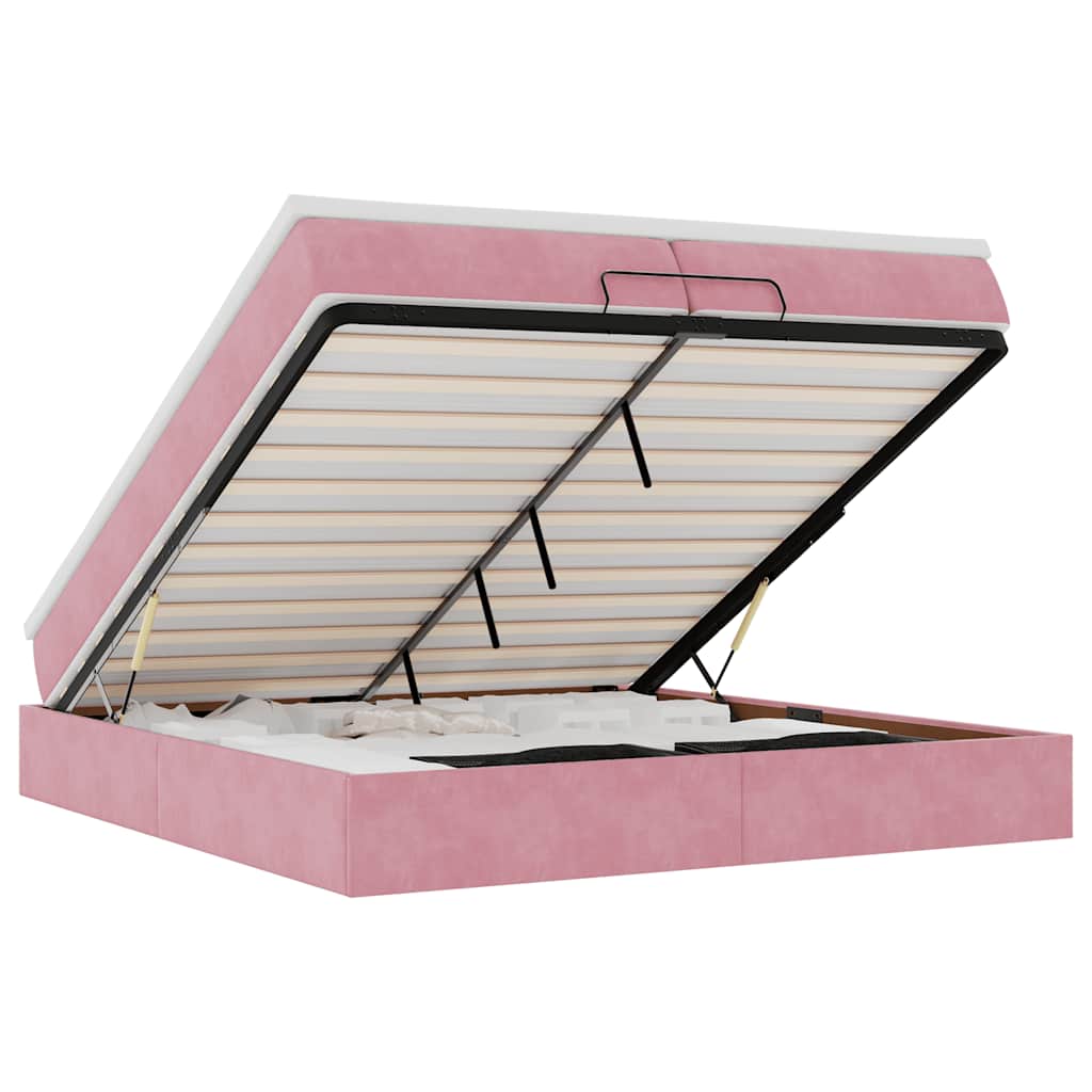 Struttura Letto Pouf con Materassi Rosa 200x200 cm Velluto | homemem39