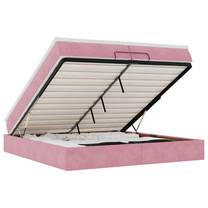 Struttura Letto Pouf con Materassi Rosa 200x200 cm Velluto | homemem39