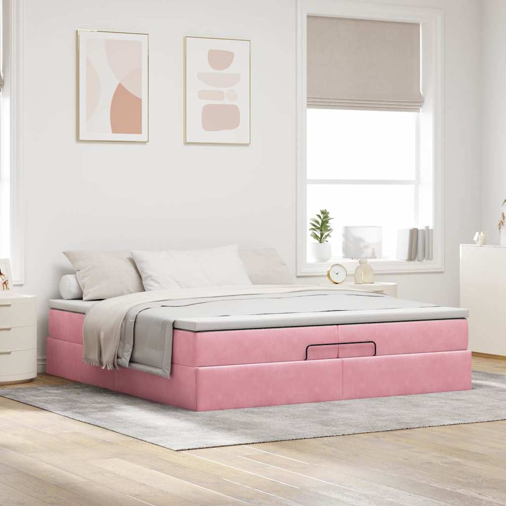 Struttura Letto Pouf con Materassi Rosa 200x200 cm Velluto | homemem39