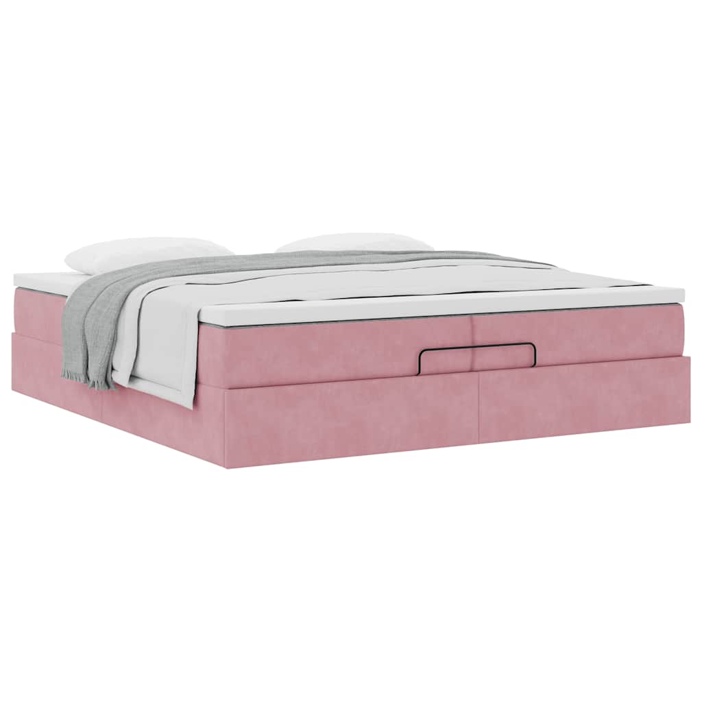 Struttura Letto Pouf con Materassi Rosa 200x200 cm Velluto | homemem39