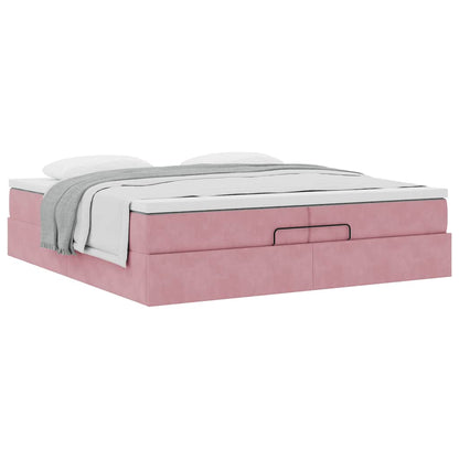 Struttura Letto Pouf con Materassi Rosa 200x200 cm Velluto | homemem39
