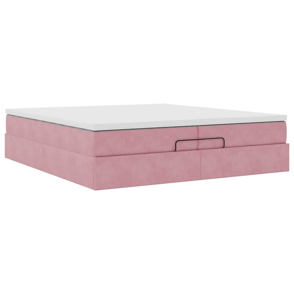 Struttura Letto Pouf con Materassi Rosa 200x200 cm Velluto | homemem39