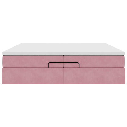 Struttura Letto Pouf con Materassi Rosa 200x200 cm Velluto | homemem39