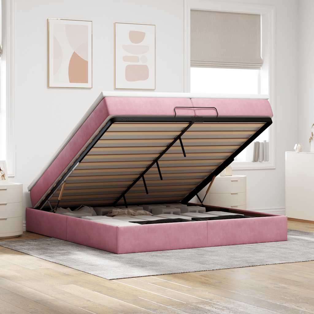 Struttura Letto Pouf con Materassi Rosa 200x200 cm Velluto | homemem39