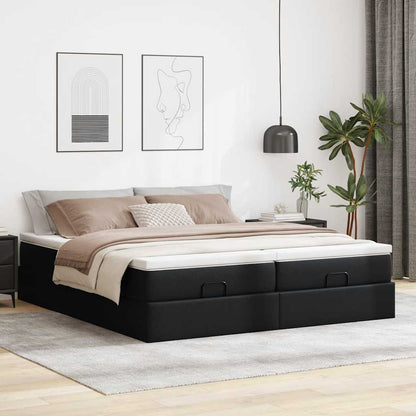 Struttura Letto Pouf con Materassi Nero 160x200 cm Similpelle