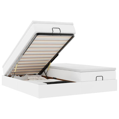 Struttura Letto Pouf con Materassi Bianco 160x200 cm Similpelle