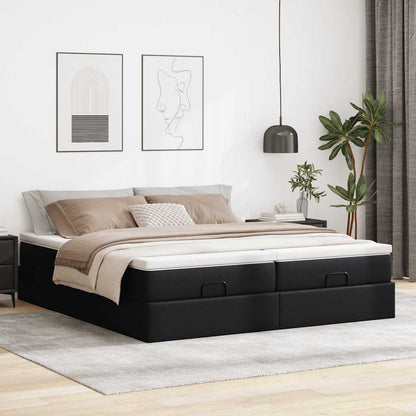 Struttura Letto Pouf con Materassi Nero 180x200 cm Similpelle