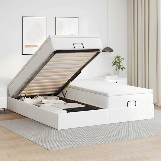 Struttura Letto Pouf con Materassi Bianco 180x200 cm Similpelle