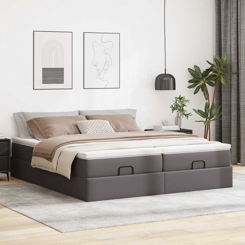 Struttura Letto Pouf con Materassi Grigio 180x200 cm Similpelle