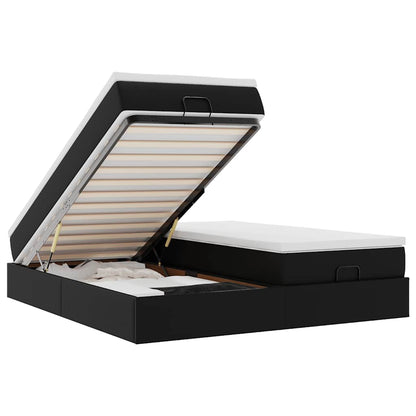 Struttura Letto Pouf con Materassi Nero 200x200 cm Similpelle - homemem39