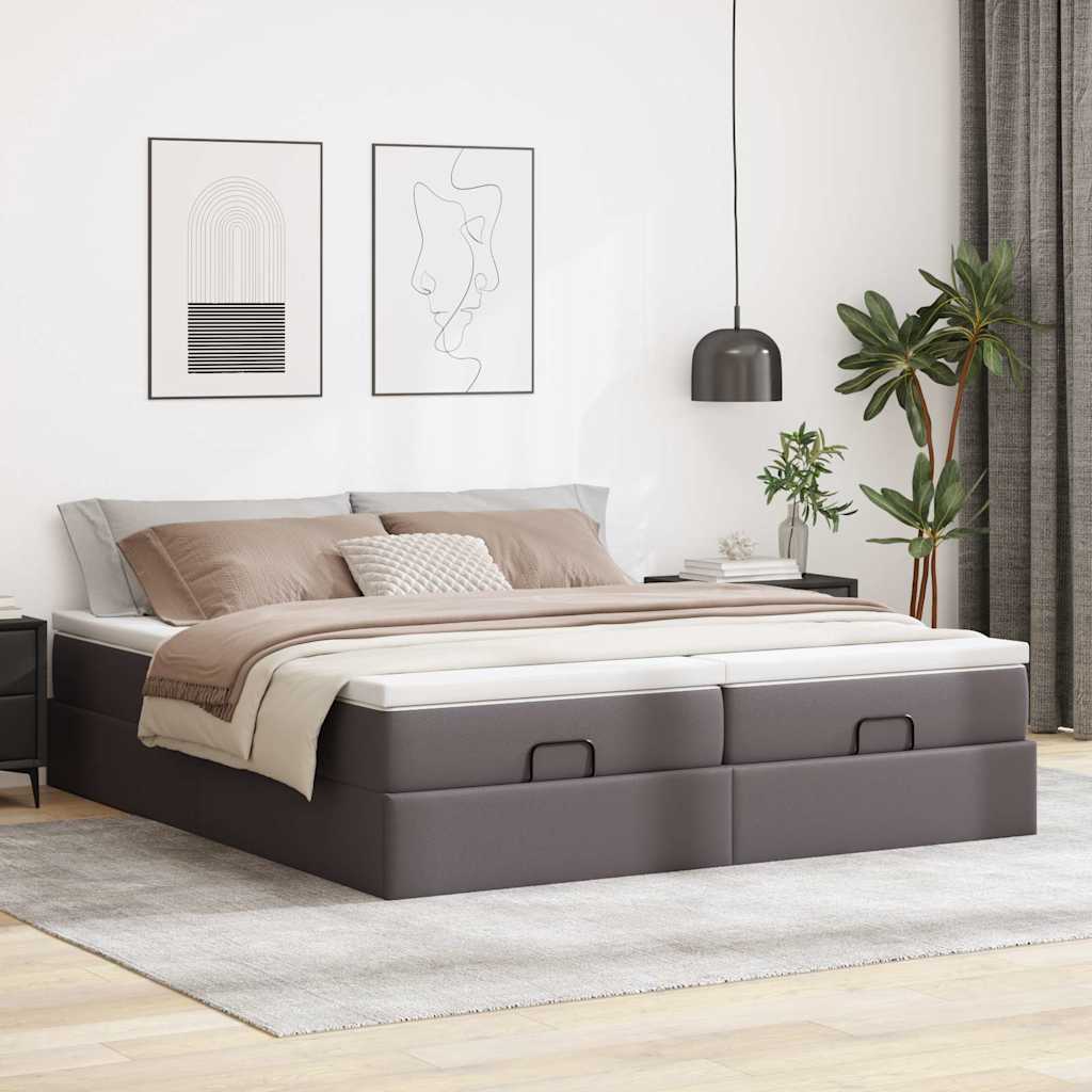 Struttura Letto Pouf con Materassi Grigio 200x200 cm Similpelle | homemem39