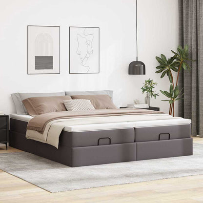 Struttura Letto Pouf con Materassi Grigio 200x200 cm Similpelle | homemem39