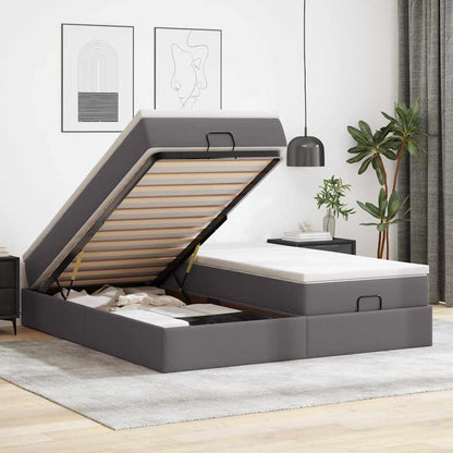 Struttura Letto Pouf con Materassi Grigio 200x200 cm Similpelle | homemem39