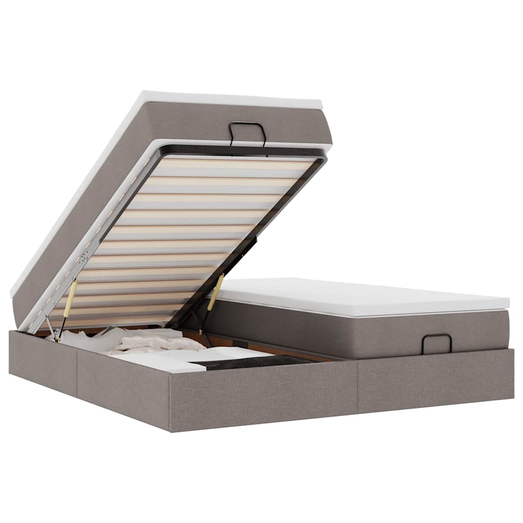 Struttura Letto Pouf con Materassi Tortora 160x200cm in Tessuto