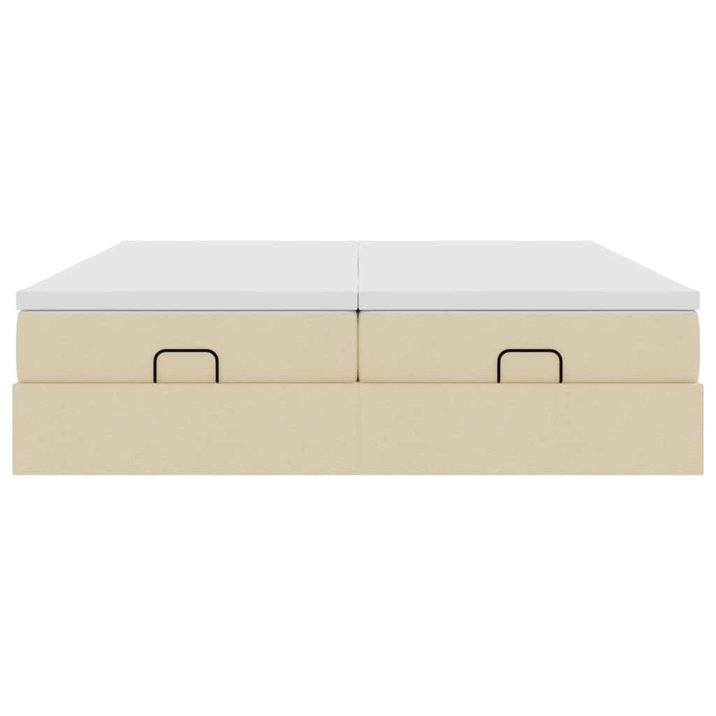 Struttura Letto Pouf con Materassi Crema 160x200 cm in Tessuto