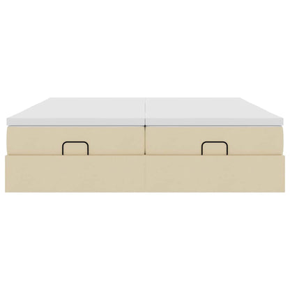 Struttura Letto Pouf con Materassi Crema 160x200 cm in Tessuto