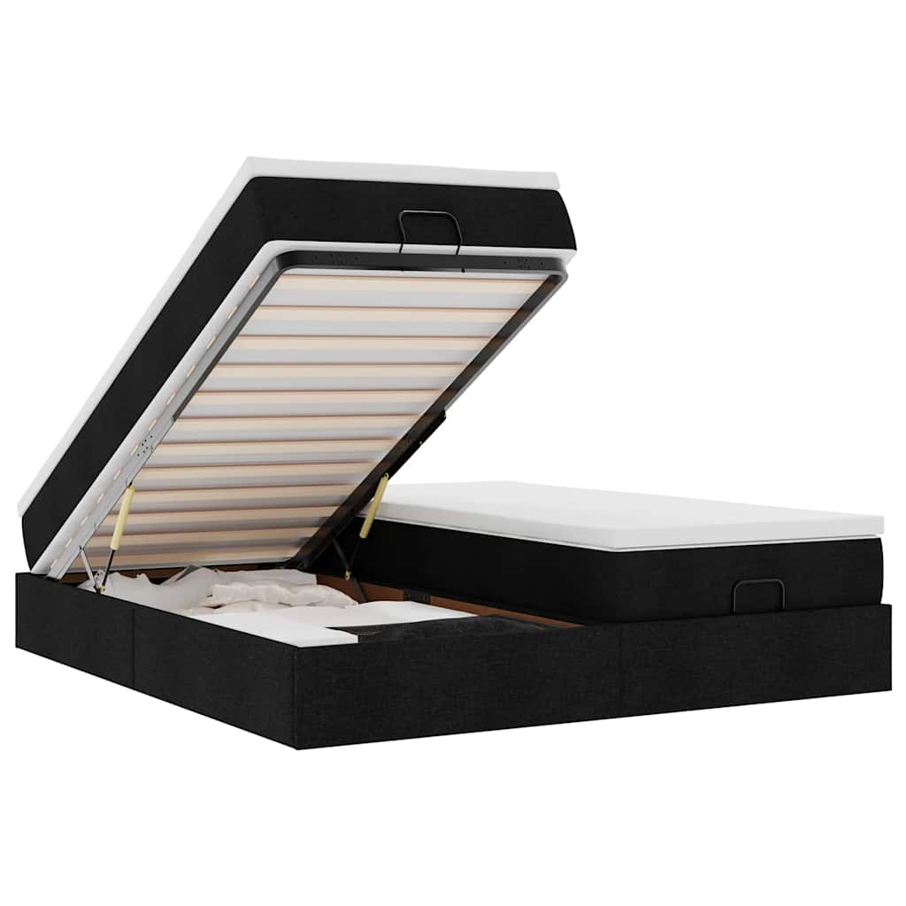 Struttura Letto Pouf con Materassi Nero 200x200 cm in Tessuto