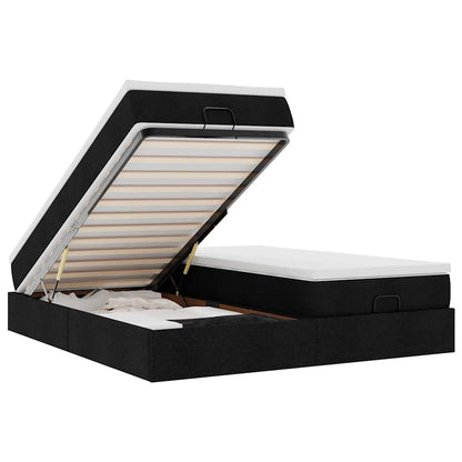 Struttura Letto Pouf con Materassi Nero 200x200 cm in Tessuto