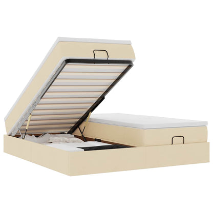 Struttura Letto Pouf con Materassi Crema 200x200 cm in Tessuto