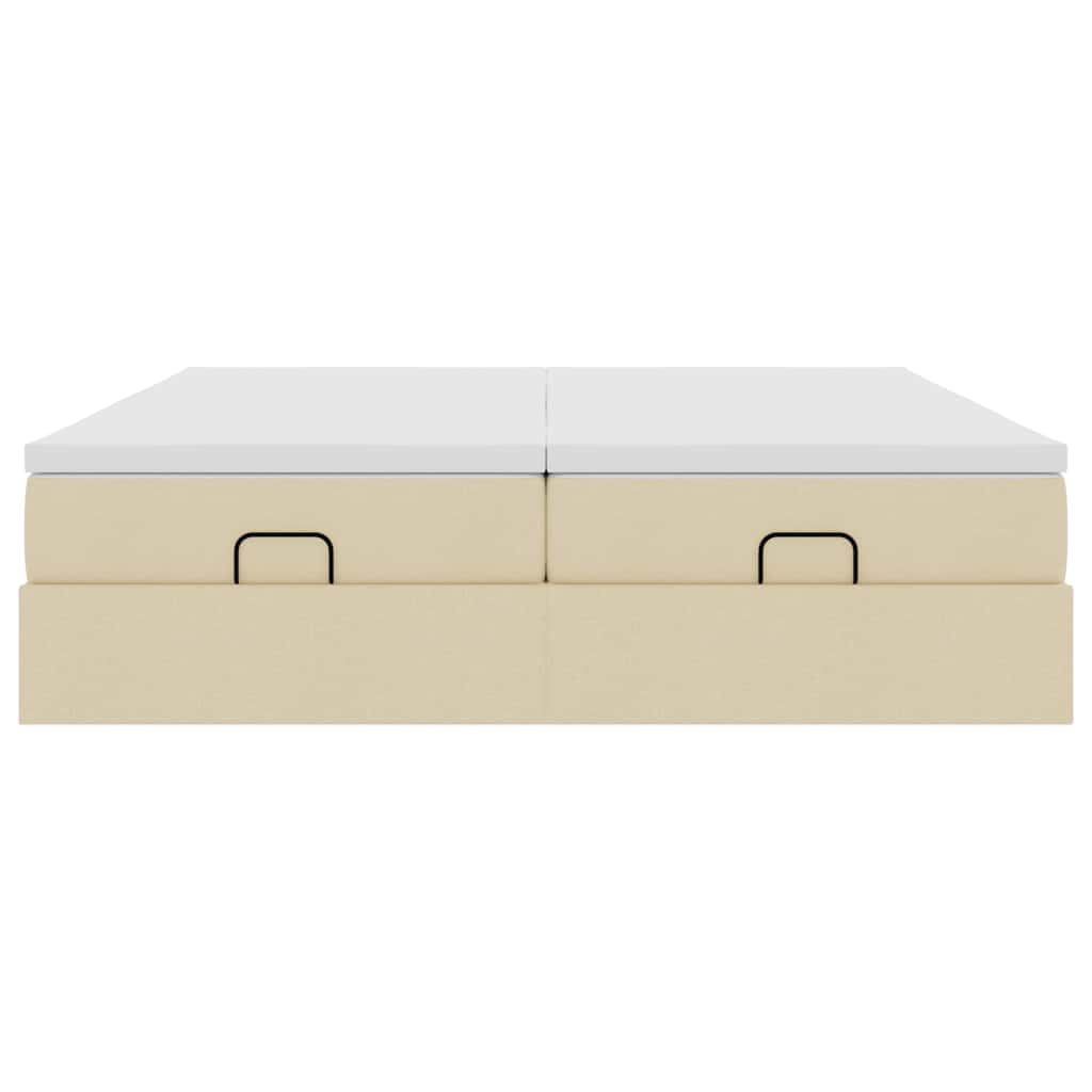 Struttura Letto Pouf con Materassi Crema 200x200 cm in Tessuto