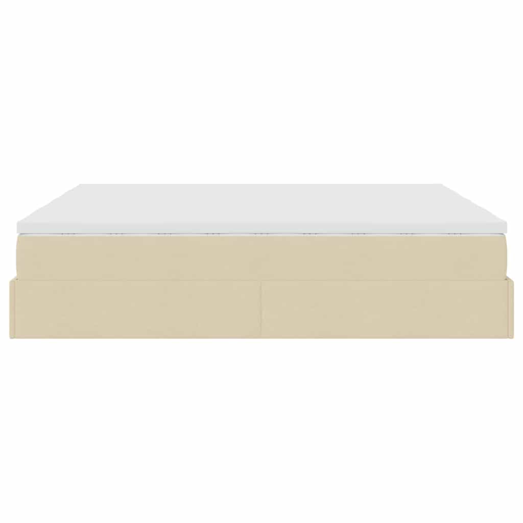 Struttura Letto Pouf con Materassi Crema 200x200 cm in Tessuto