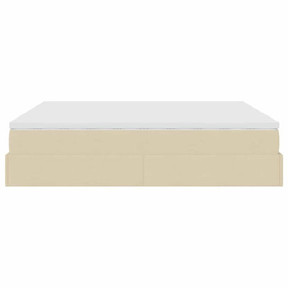 Struttura Letto Pouf con Materassi Crema 200x200 cm in Tessuto