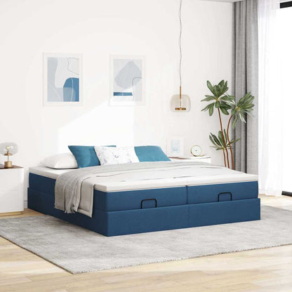 Struttura Letto Pouf con Materassi Blu 200x200 cm in Tessuto | homemem39